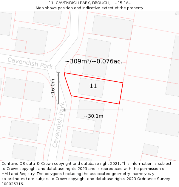 11, CAVENDISH PARK, BROUGH, HU15 1AU: Plot and title map