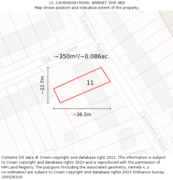 11, CAVENDISH ROAD, BARNET, EN5 4ED: Plot and title map
