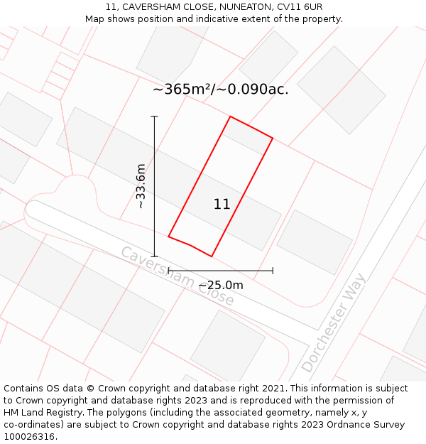 11, CAVERSHAM CLOSE, NUNEATON, CV11 6UR: Plot and title map
