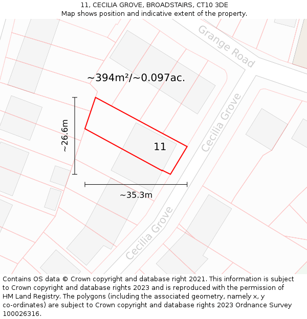 11, CECILIA GROVE, BROADSTAIRS, CT10 3DE: Plot and title map