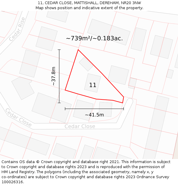 11, CEDAR CLOSE, MATTISHALL, DEREHAM, NR20 3NW: Plot and title map