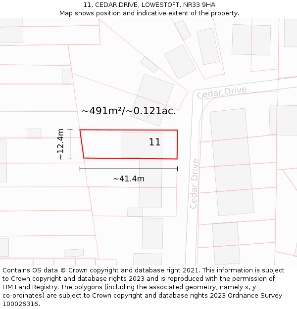 11, CEDAR DRIVE, LOWESTOFT, NR33 9HA: Plot and title map