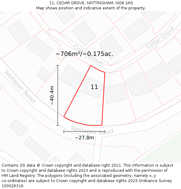 11, CEDAR GROVE, NOTTINGHAM, NG8 2AS: Plot and title map