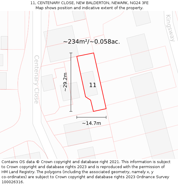 11, CENTENARY CLOSE, NEW BALDERTON, NEWARK, NG24 3FE: Plot and title map
