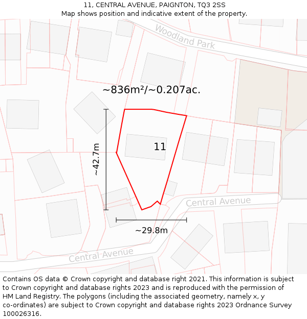 11, CENTRAL AVENUE, PAIGNTON, TQ3 2SS: Plot and title map
