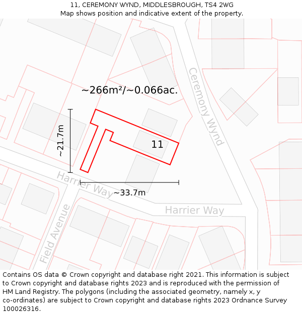 11, CEREMONY WYND, MIDDLESBROUGH, TS4 2WG: Plot and title map