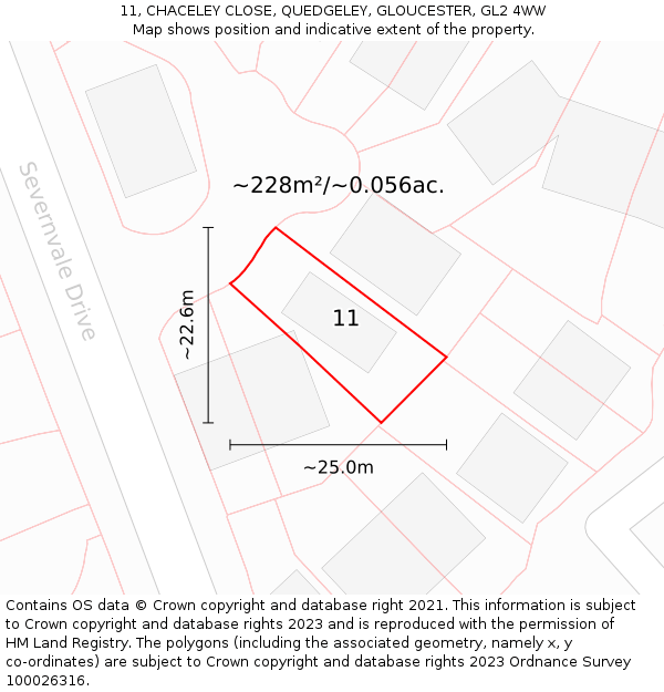 11, CHACELEY CLOSE, QUEDGELEY, GLOUCESTER, GL2 4WW: Plot and title map