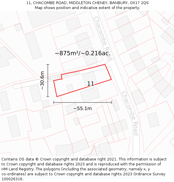 11, CHACOMBE ROAD, MIDDLETON CHENEY, BANBURY, OX17 2QS: Plot and title map