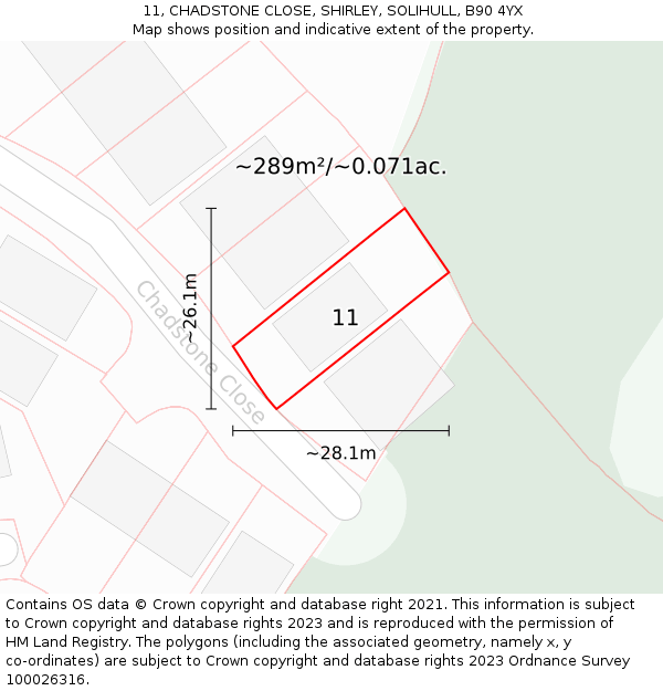 11, CHADSTONE CLOSE, SHIRLEY, SOLIHULL, B90 4YX: Plot and title map