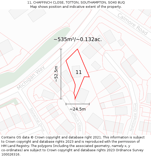 11, CHAFFINCH CLOSE, TOTTON, SOUTHAMPTON, SO40 8UQ: Plot and title map