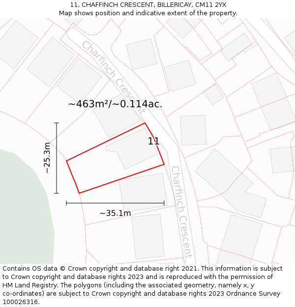 11, CHAFFINCH CRESCENT, BILLERICAY, CM11 2YX: Plot and title map