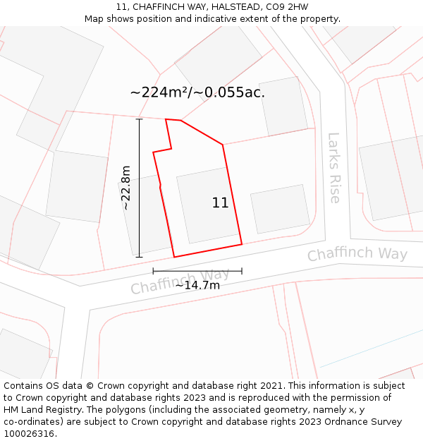 11, CHAFFINCH WAY, HALSTEAD, CO9 2HW: Plot and title map