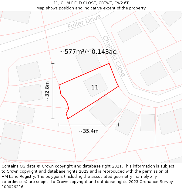 11, CHALFIELD CLOSE, CREWE, CW2 6TJ: Plot and title map