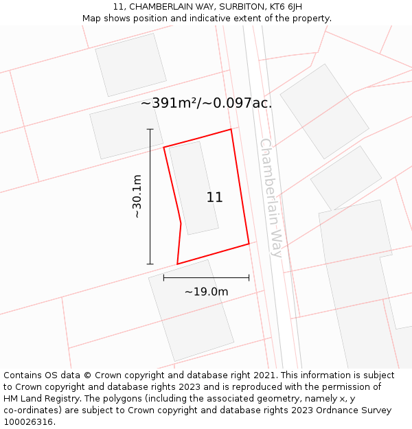 11, CHAMBERLAIN WAY, SURBITON, KT6 6JH: Plot and title map