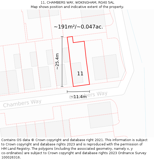 11, CHAMBERS WAY, WOKINGHAM, RG40 5AL: Plot and title map