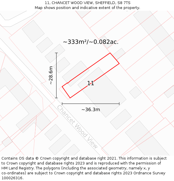 11, CHANCET WOOD VIEW, SHEFFIELD, S8 7TS: Plot and title map