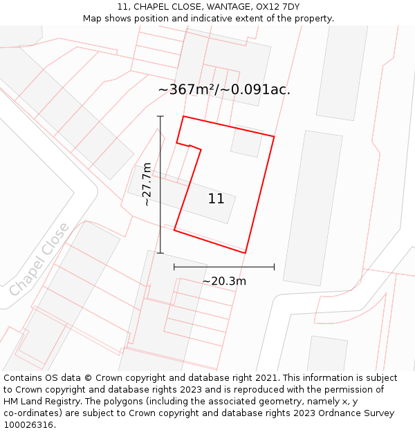 11, CHAPEL CLOSE, WANTAGE, OX12 7DY: Plot and title map