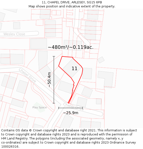 11, CHAPEL DRIVE, ARLESEY, SG15 6PB: Plot and title map