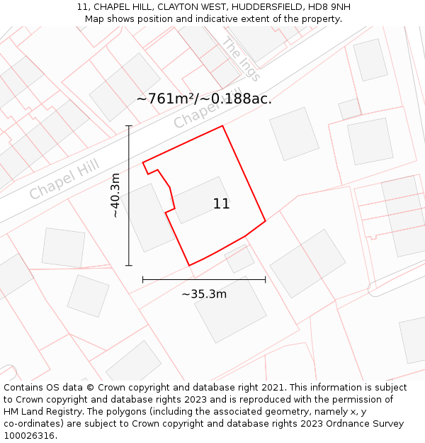 11, CHAPEL HILL, CLAYTON WEST, HUDDERSFIELD, HD8 9NH: Plot and title map