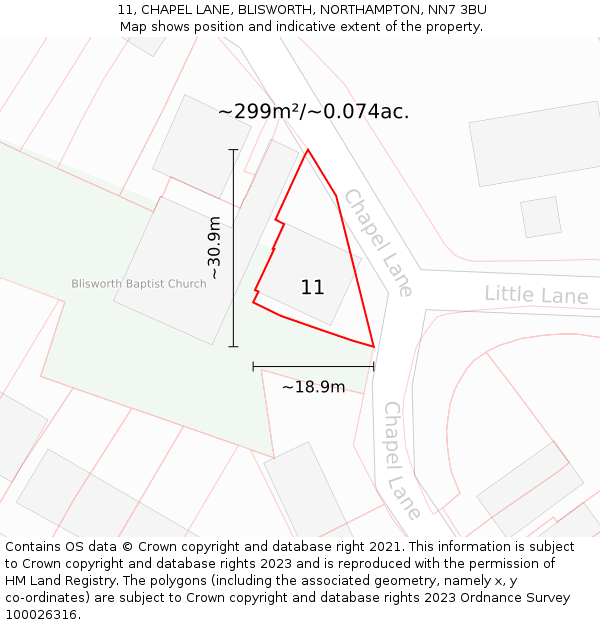 11, CHAPEL LANE, BLISWORTH, NORTHAMPTON, NN7 3BU: Plot and title map
