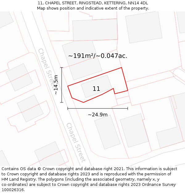 11, CHAPEL STREET, RINGSTEAD, KETTERING, NN14 4DL: Plot and title map