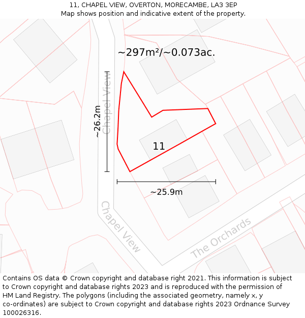 11, CHAPEL VIEW, OVERTON, MORECAMBE, LA3 3EP: Plot and title map