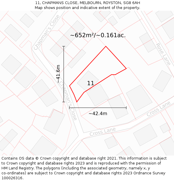 11, CHAPMANS CLOSE, MELBOURN, ROYSTON, SG8 6AH: Plot and title map