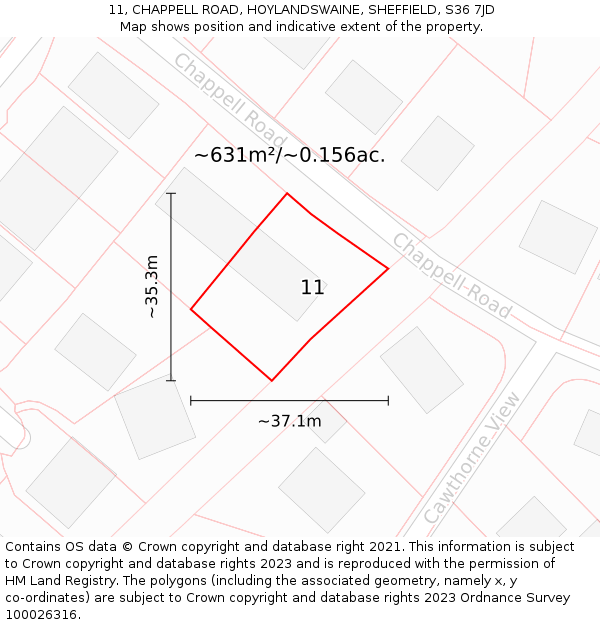 11, CHAPPELL ROAD, HOYLANDSWAINE, SHEFFIELD, S36 7JD: Plot and title map