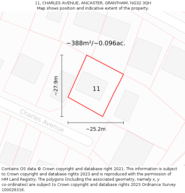 11, CHARLES AVENUE, ANCASTER, GRANTHAM, NG32 3QH: Plot and title map
