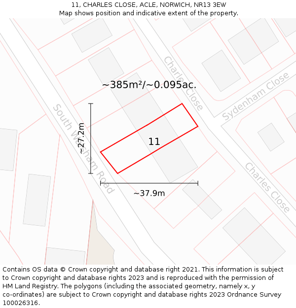 11, CHARLES CLOSE, ACLE, NORWICH, NR13 3EW: Plot and title map
