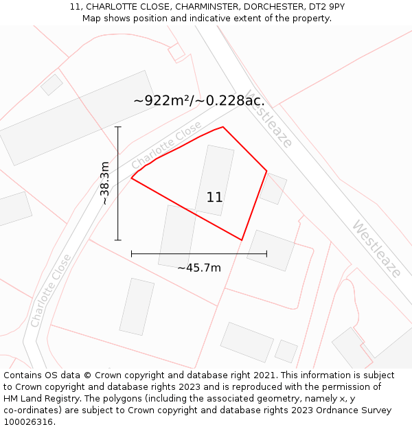 11, CHARLOTTE CLOSE, CHARMINSTER, DORCHESTER, DT2 9PY: Plot and title map
