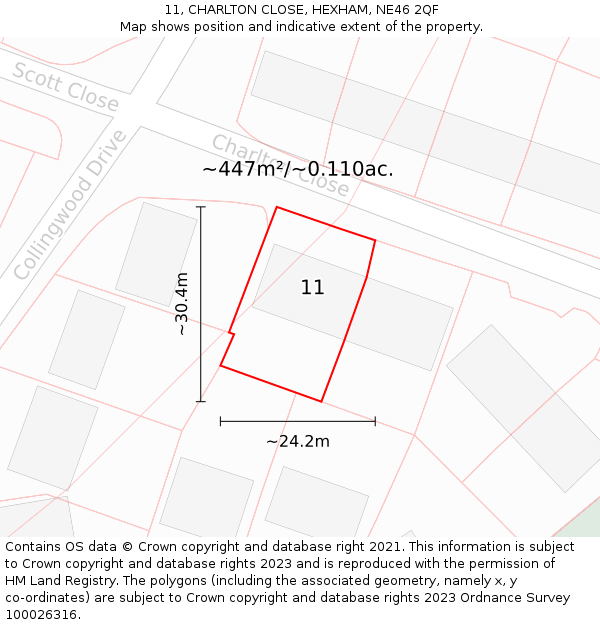 11, CHARLTON CLOSE, HEXHAM, NE46 2QF: Plot and title map