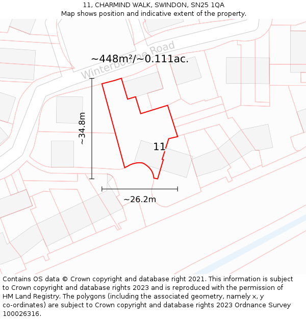 11, CHARMIND WALK, SWINDON, SN25 1QA: Plot and title map