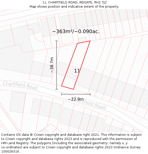 11, CHARTFIELD ROAD, REIGATE, RH2 7JZ: Plot and title map