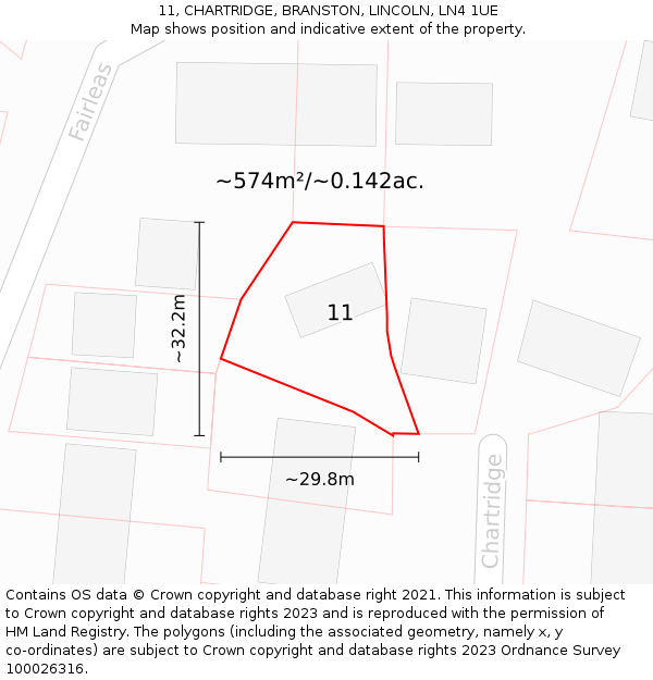 11, CHARTRIDGE, BRANSTON, LINCOLN, LN4 1UE: Plot and title map