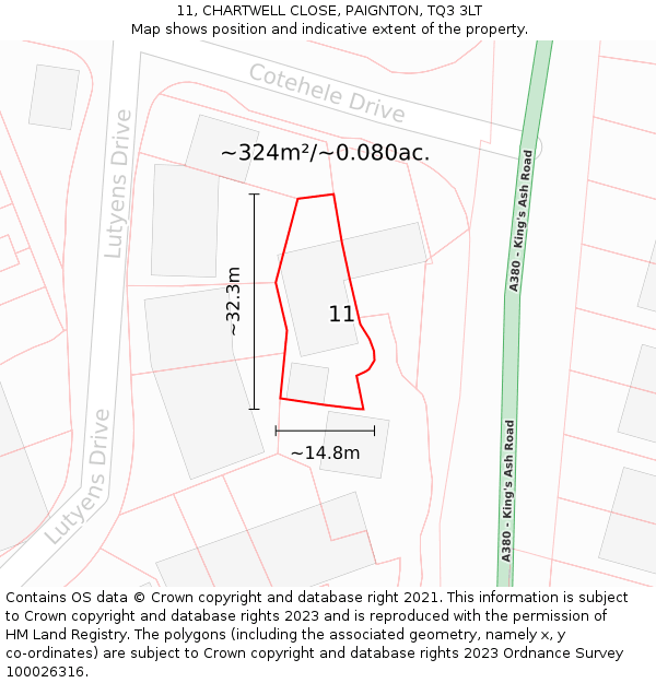 11, CHARTWELL CLOSE, PAIGNTON, TQ3 3LT: Plot and title map