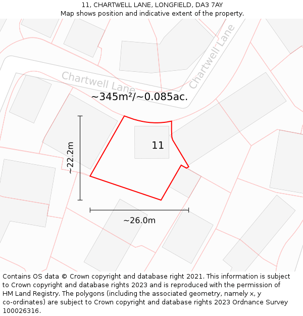 11, CHARTWELL LANE, LONGFIELD, DA3 7AY: Plot and title map