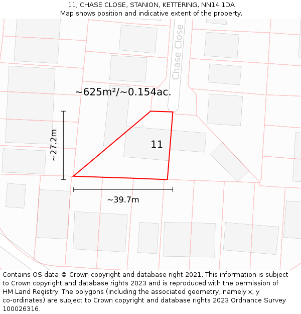 11, CHASE CLOSE, STANION, KETTERING, NN14 1DA: Plot and title map