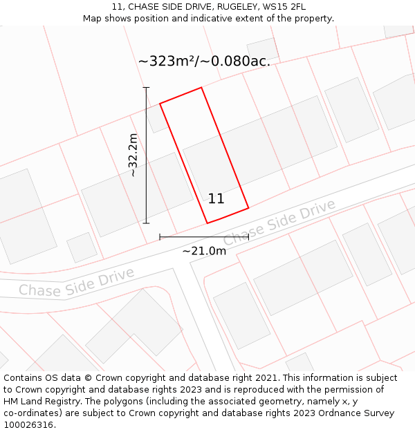 11, CHASE SIDE DRIVE, RUGELEY, WS15 2FL: Plot and title map