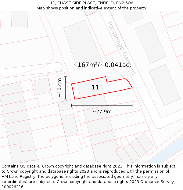 11, CHASE SIDE PLACE, ENFIELD, EN2 6QA: Plot and title map