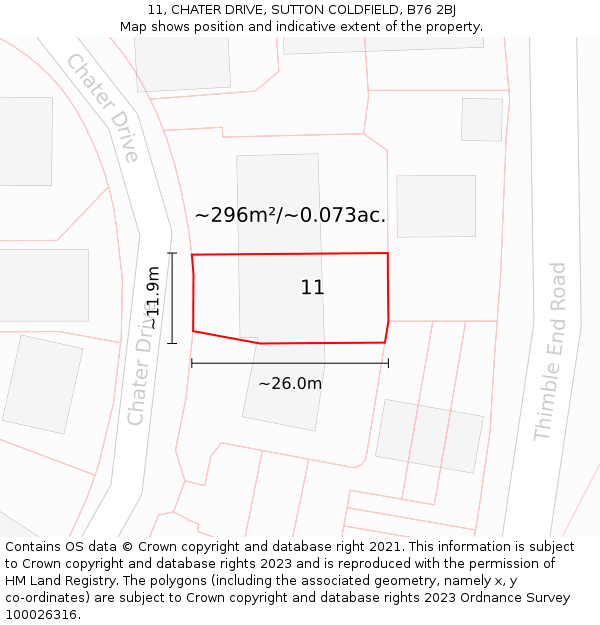 11, CHATER DRIVE, SUTTON COLDFIELD, B76 2BJ: Plot and title map