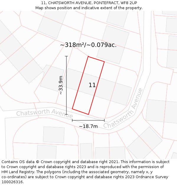 11, CHATSWORTH AVENUE, PONTEFRACT, WF8 2UP: Plot and title map
