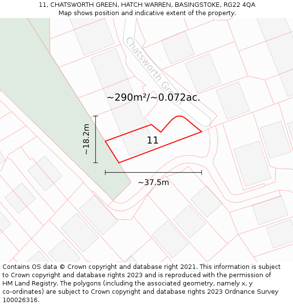 11, CHATSWORTH GREEN, HATCH WARREN, BASINGSTOKE, RG22 4QA: Plot and title map