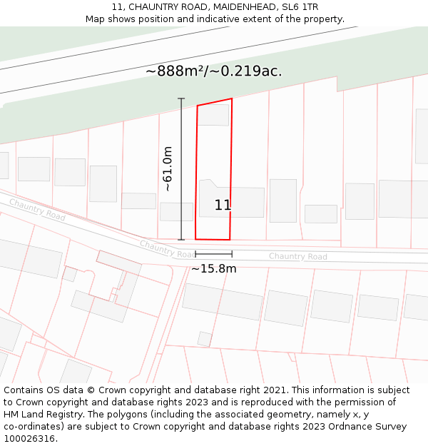 11, CHAUNTRY ROAD, MAIDENHEAD, SL6 1TR: Plot and title map