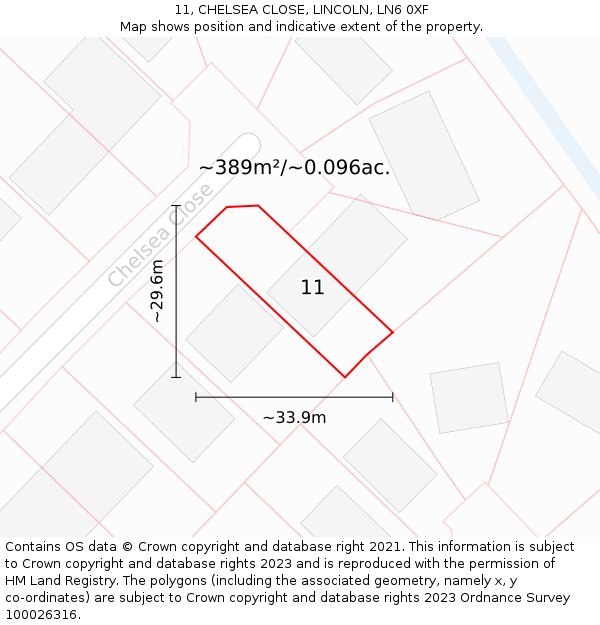 11, CHELSEA CLOSE, LINCOLN, LN6 0XF: Plot and title map