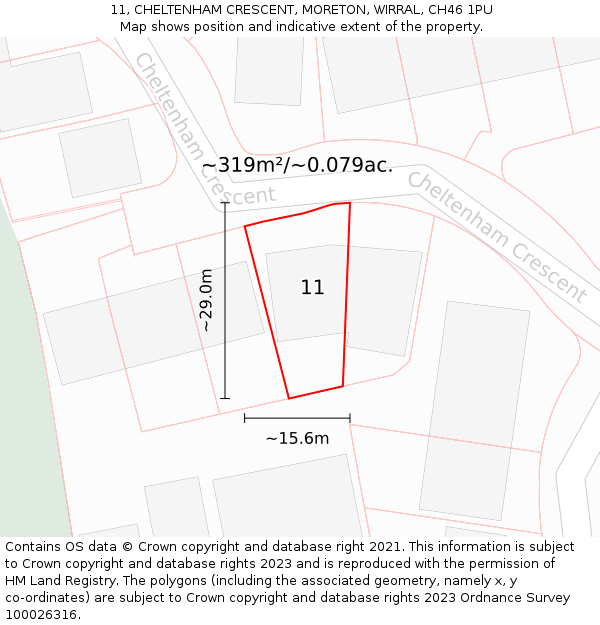 11, CHELTENHAM CRESCENT, MORETON, WIRRAL, CH46 1PU: Plot and title map