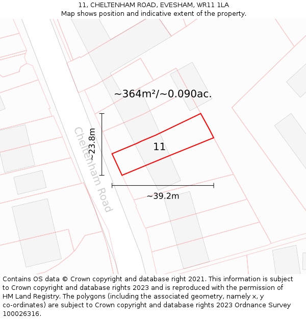 11, CHELTENHAM ROAD, EVESHAM, WR11 1LA: Plot and title map