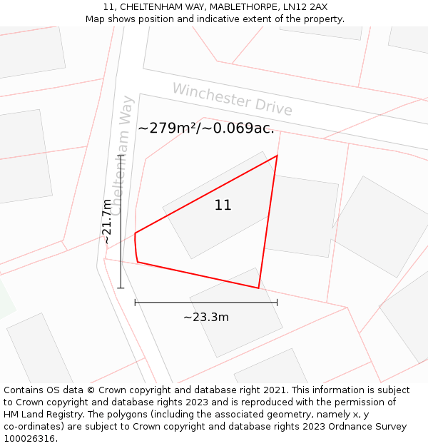 11, CHELTENHAM WAY, MABLETHORPE, LN12 2AX: Plot and title map
