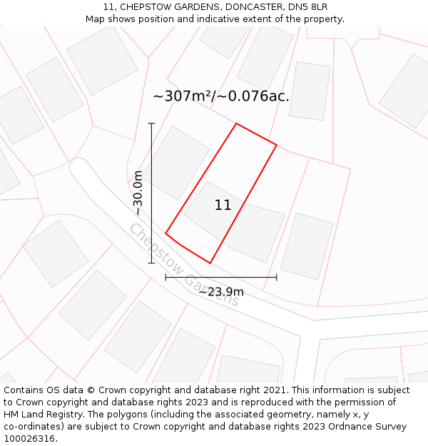 11, CHEPSTOW GARDENS, DONCASTER, DN5 8LR: Plot and title map