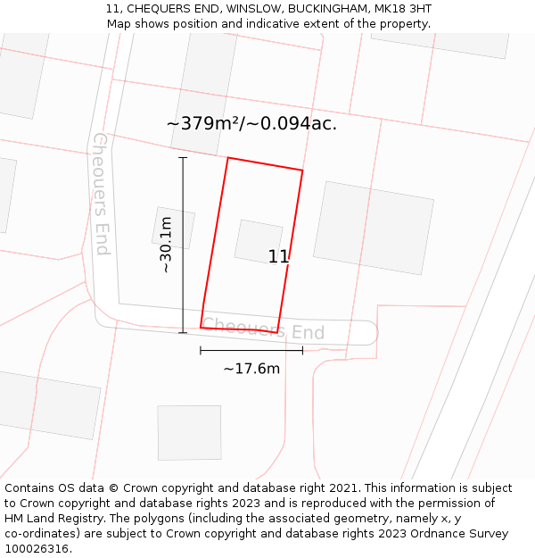 11, CHEQUERS END, WINSLOW, BUCKINGHAM, MK18 3HT: Plot and title map